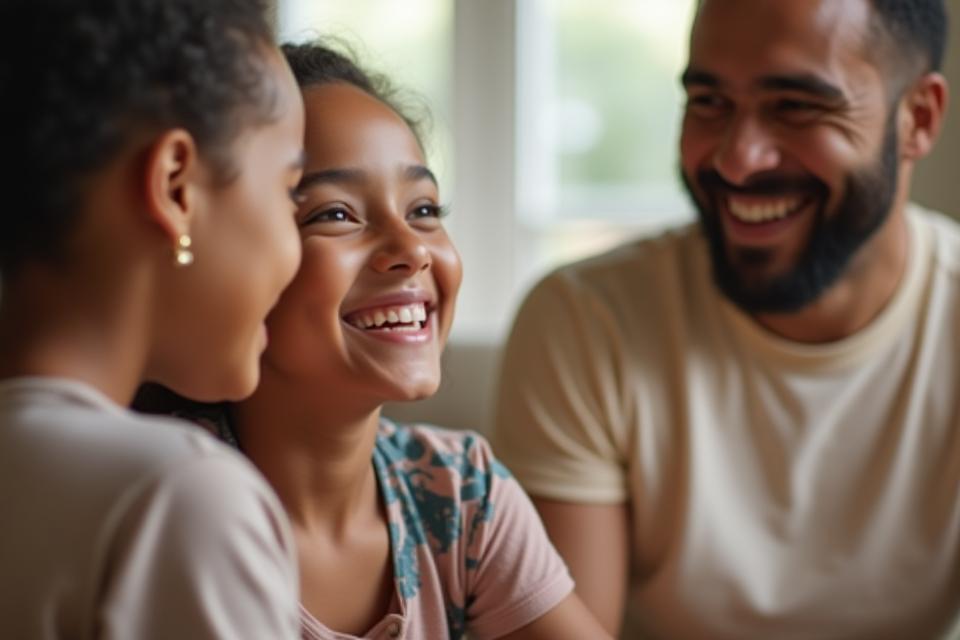Diverse individuals (adult and child) engaged in positive communication setting