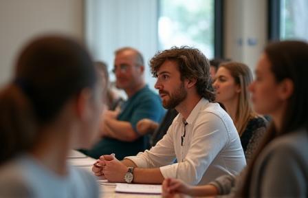 Group of people learning in a classroom setting